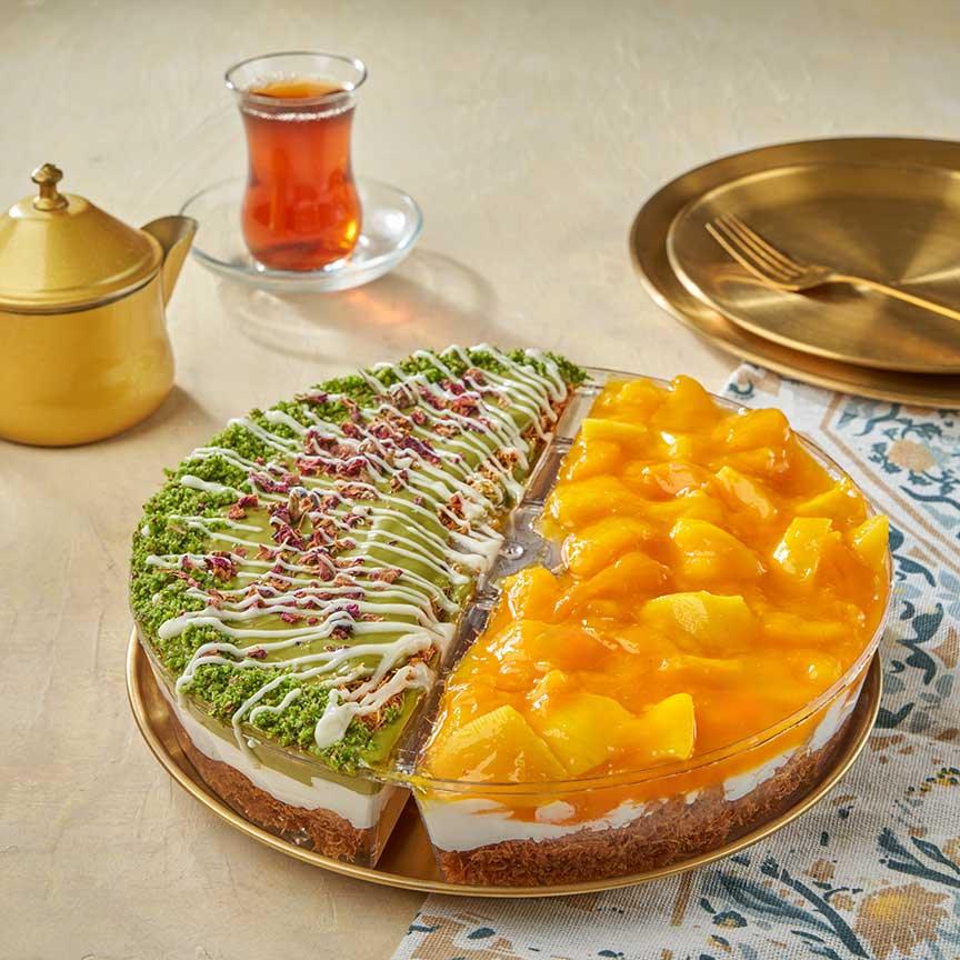 طبق كنافة كبير ( هاف اند هاف ) بالمانجو و البيستاشيو