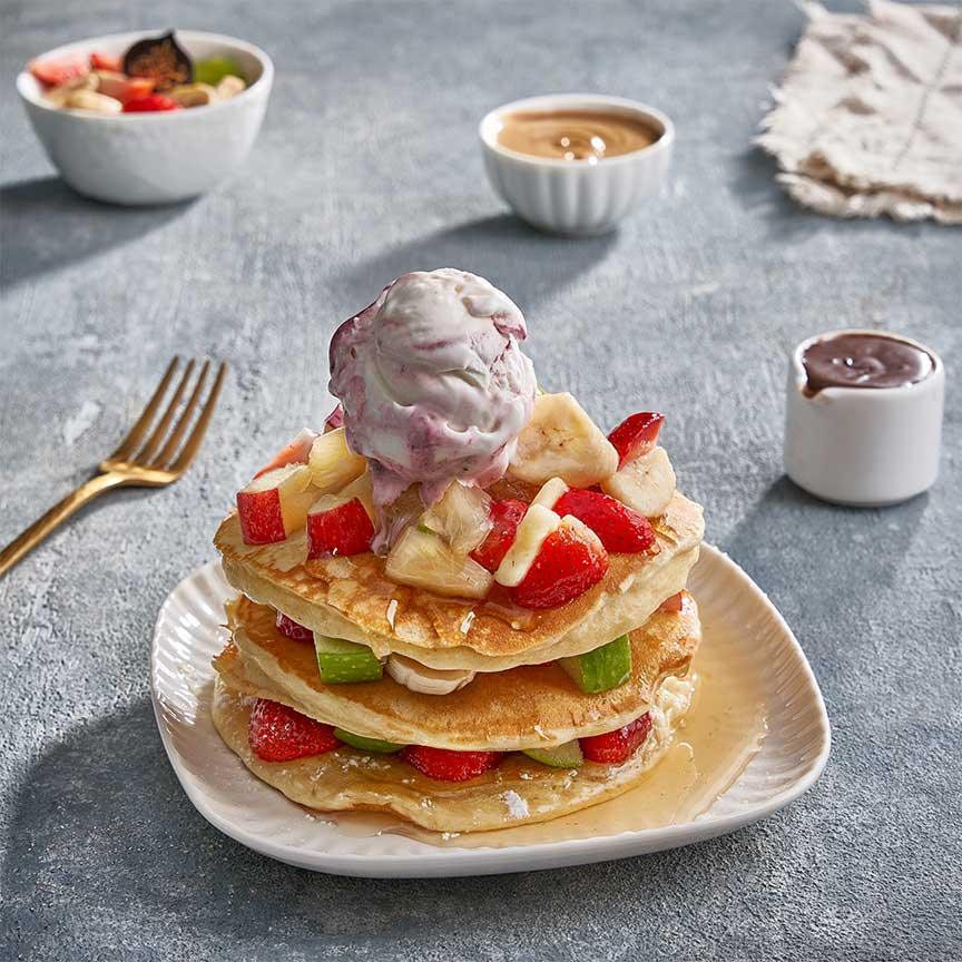 Fruit pancakes with ice cream