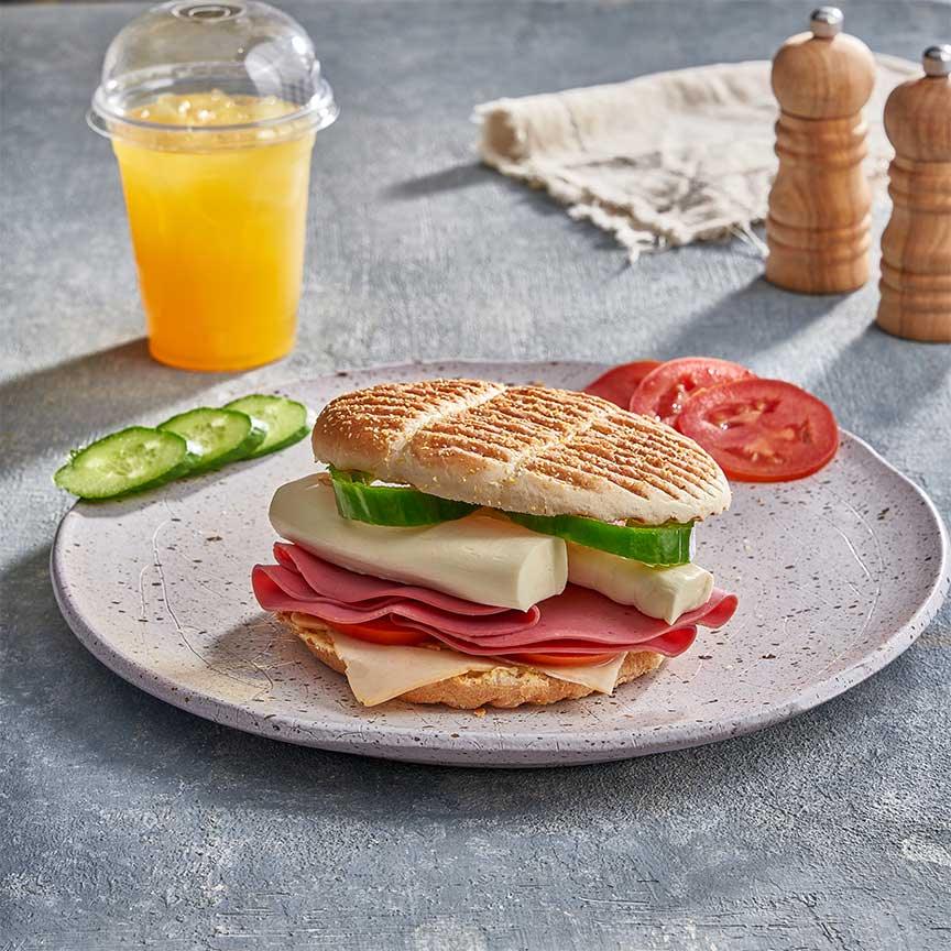 Mixed luncheon and halloumi sandwich